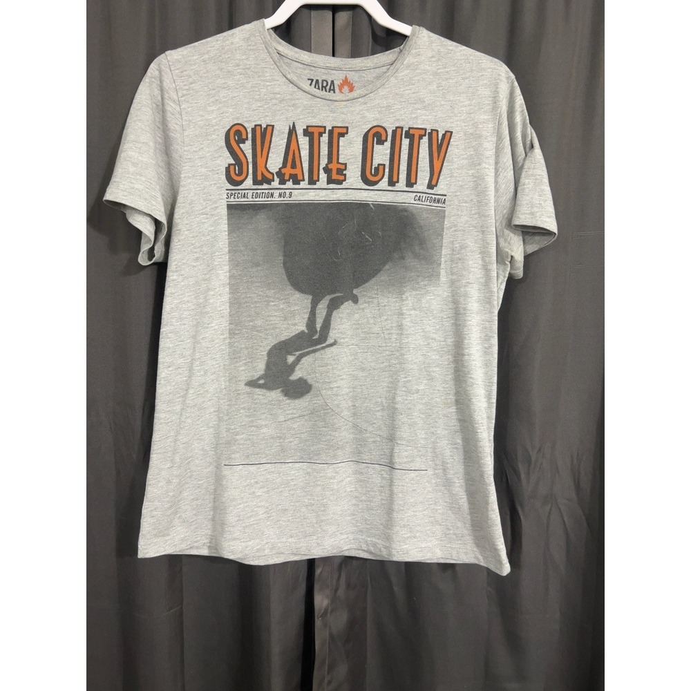 Zara Flammable Mens XL Gray Skate City Graphic T Shirt California Portugal